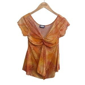 Zoey Beth Y2k 90s Orange Geometric Print Twist Front Flutter Sleeve Top S/M